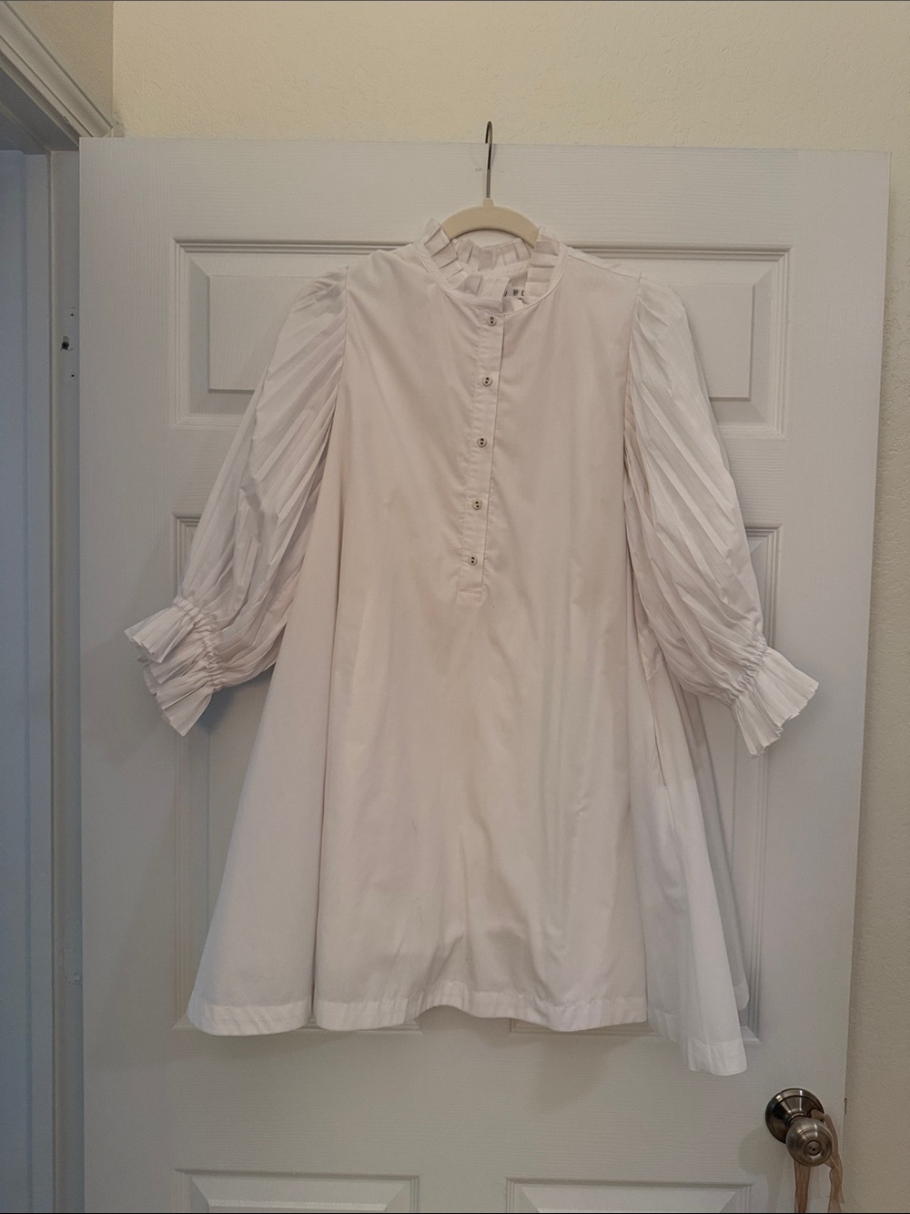 Women's Cream Mini Dress with Ruffle Collar